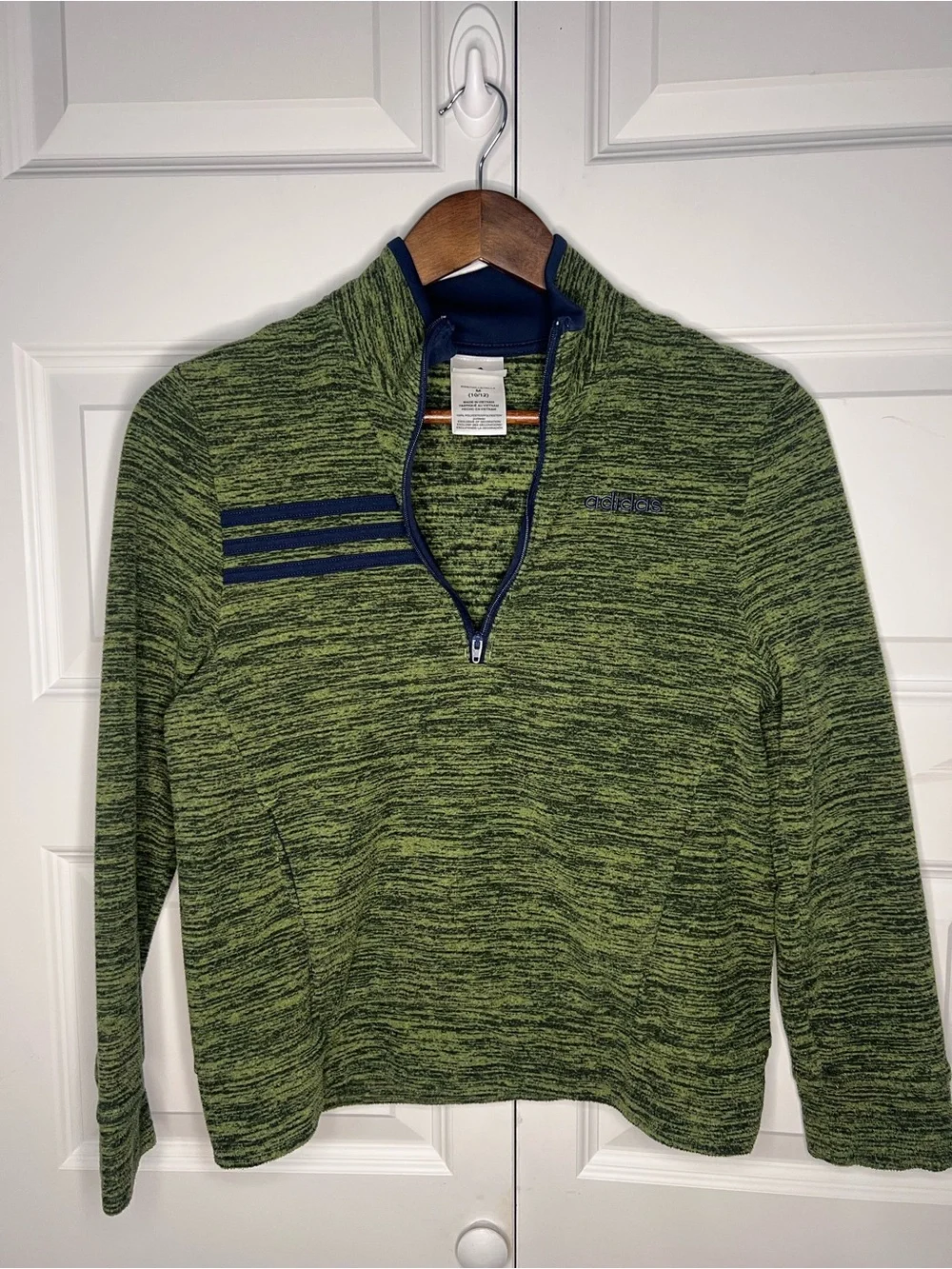 Adidas Boys 1/4 Zip Pullover Green Space Dye Sweater Size M 10/12
